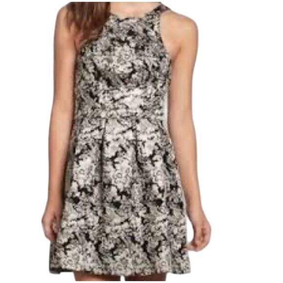 Abercrombie & Fitch Dress Black Jacquard Cream Floral Silver Thread Cotton Small - Picture 1 of 10